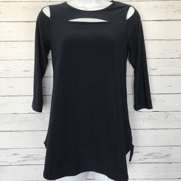 Sympli Tops - Sympli Navy Blue Tunic with Cutouts